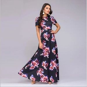 Women’s Elegant Vintage Floral Maxi Dress 12W
